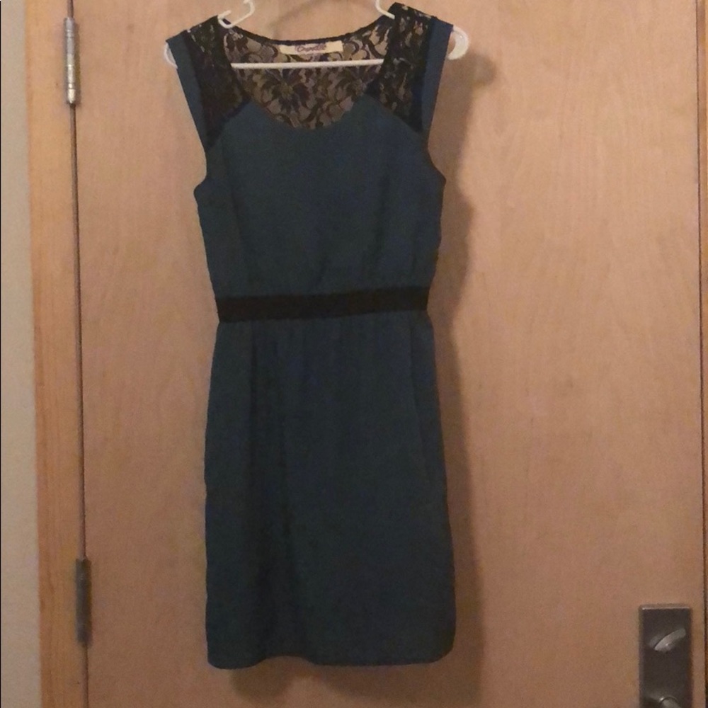 Turquoise and black lace dress